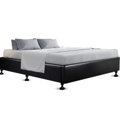 Artiss King Size Bed Base Frame Mattress Platform Leather Wooden Black TOMI