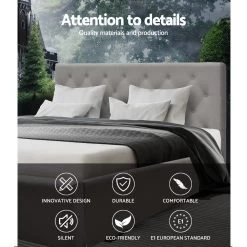 Artiss Queen Size Bed Base Frame Mattress Platform Fabric Wooden Beige TOMI -Best Bedding Store BFRAME E TOMI Q BEIGE AB 02