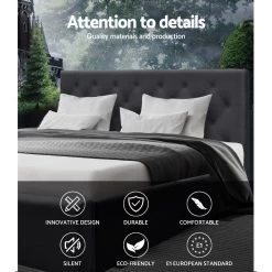 Artiss Queen Size Bed Base Frame Mattress Platform Fabric Wooden Charcoal TOMI -Best Bedding Store BFRAME E TOMI Q CHAR AB 02