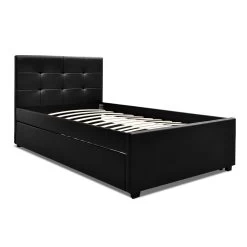 Artiss King Single Size Trundle Bed Frame Headboard - Black