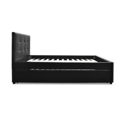 Artiss King Single Size Trundle Bed Frame Headboard - Black -Best Bedding Store BFRAME E TRUN KS BK ABC 03