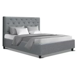 Artiss Double Size Fabric Bed Frame Headboard - Grey