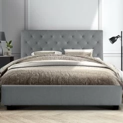 Artiss Double Size Fabric Bed Frame Headboard - Grey -Best Bedding Store BFRAME E VAN D GY AB 06