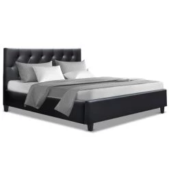Artiss Double Full Size Bed Frame Base Mattress Wooden Black Leather VANKE