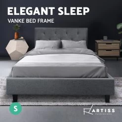 Artiss VANKE Single Size Bed Frame Base Fabric Headboard Wooden Mattress -Best Bedding Store BFRAME E VANKE S GY AB 02