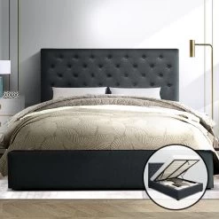 Artiss Double Full Size Gas Lift Bed Frame Charcoal Fabric Base With Storage Mattress -Best Bedding Store BFRAME E VILA D CHAR ABC 06