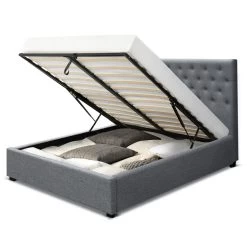 Artiss Double Full Size Gas Lift Bed Frame Base With Storage Mattress Grey Fabric VILA -Best Bedding Store BFRAME E VILA D GY AB 02