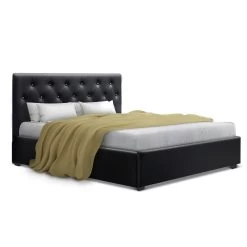 Artiss Double Full Size Gas Lift Bed Frame Base Mattress Platform Leather Wooden Black WARE