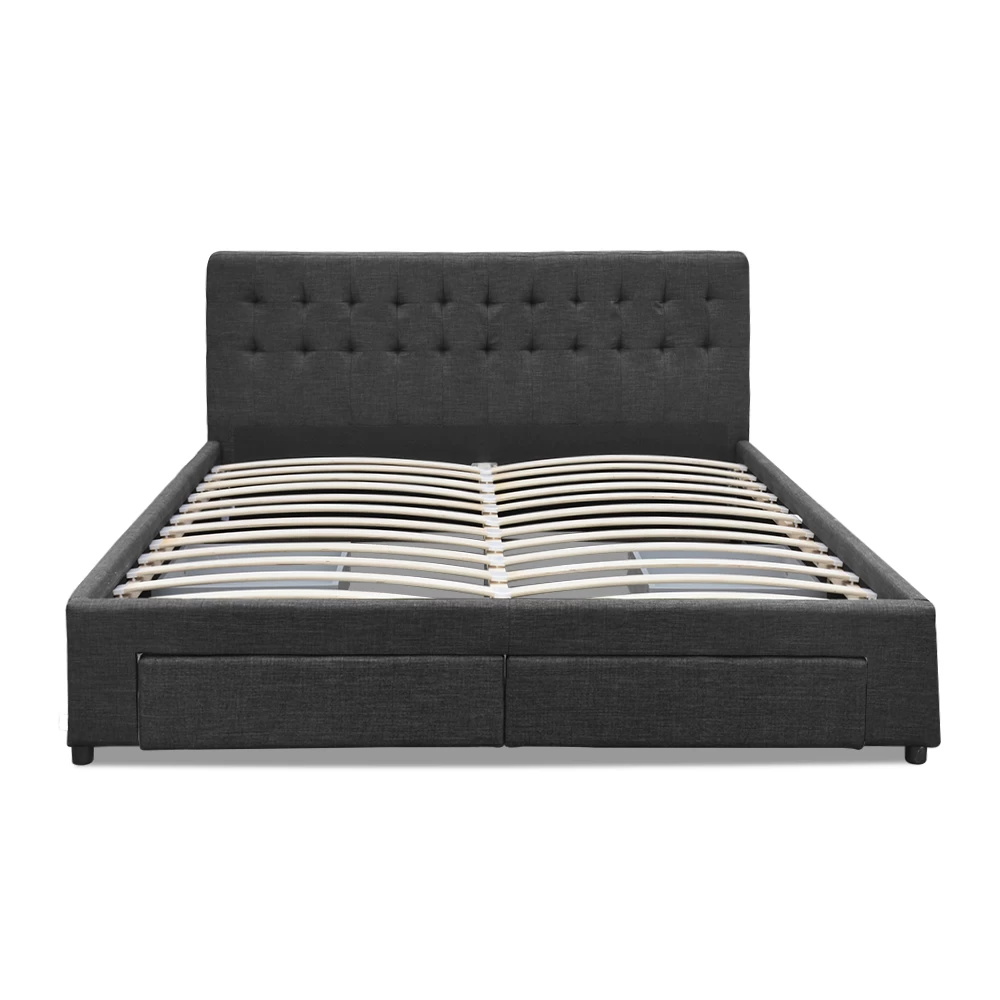 Artiss Double Size Fabric Bed Frame Headboard With Drawers - Charcoal 6 Artiss Double Size Fabric Bed Frame Headboard With Drawers - Charcoal - Image 4