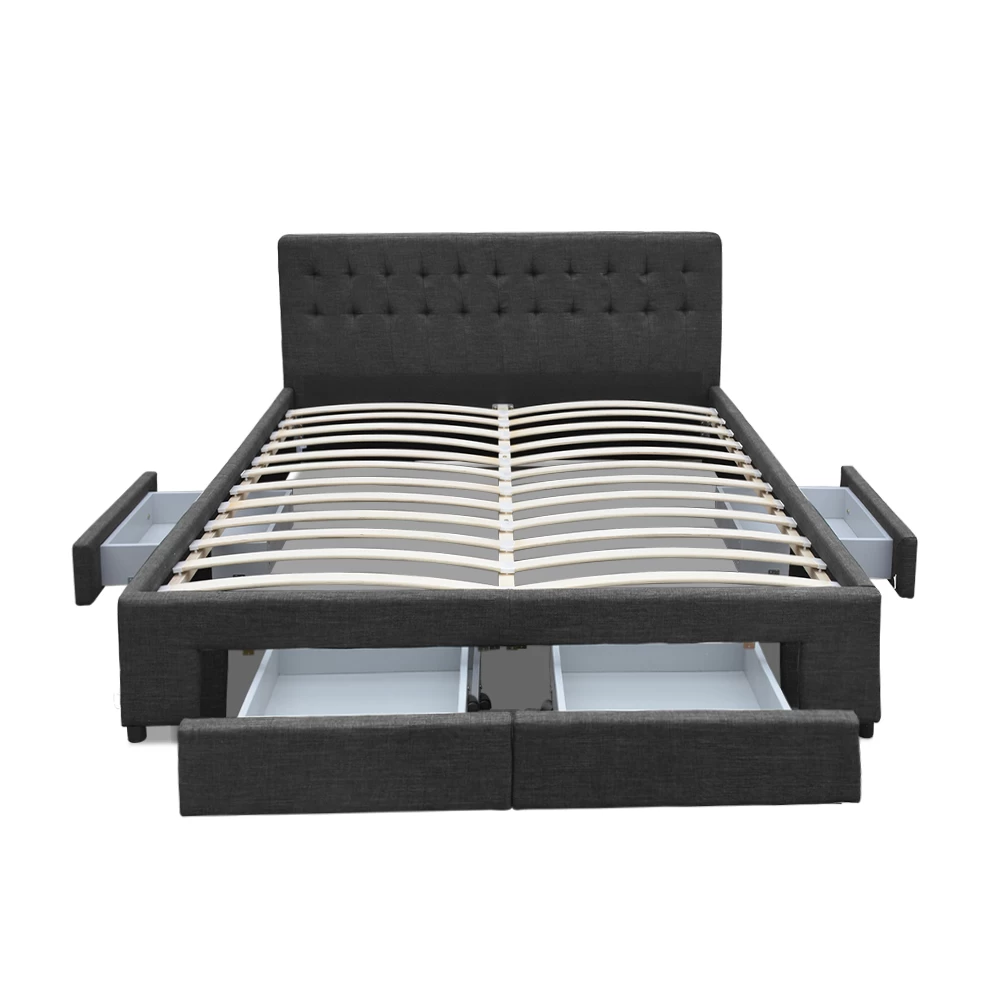 Artiss Double Size Fabric Bed Frame Headboard With Drawers - Charcoal 9 Artiss Double Size Fabric Bed Frame Headboard With Drawers - Charcoal - Image 7
