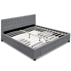 DOUBLE Bed Frame With 4 Storage Drawers AVIO Fabric Headboard Wooden
