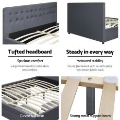 DOUBLE Bed Frame With 4 Storage Drawers AVIO Fabric Headboard Wooden -Best Bedding Store BFRAME F AVIO D GY ABC 05