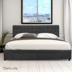 Artiss King Size Fabric Bed Frame Headboard With Drawers - Charcoal -Best Bedding Store BFRAME F AVIO K CHA ABC 13