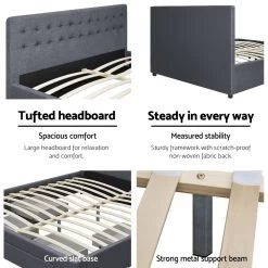 KING Bed Frame With 4 Storage Drawers AVIO Fabric Headboard Wooden -Best Bedding Store BFRAME F AVIO K GY ABC 05