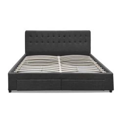 Artiss Queen Size Fabric Bed Frame Headboard With Drawers - Charcoal -Best Bedding Store BFRAME F AVIO Q CHA ABC 03