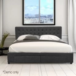 Artiss Queen Size Fabric Bed Frame Headboard With Drawers - Charcoal -Best Bedding Store BFRAME F AVIO Q CHA ABC 13