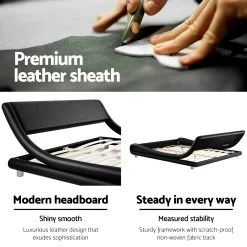Artiss Queen Size PU Leather Bed Frame - Black -Best Bedding Store BFRAME F FLIO Q BK AB 04
