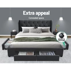 Artiss Double Full Size Bed Frame Base Mattress With Storage Drawer Charcoal Fabric MILA -Best Bedding Store BFRAME F MILA D CHA ABC 02