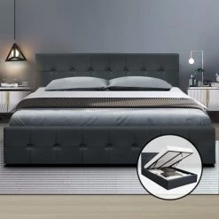 Artiss Gas Lift Double Bed Frame - Charcoal -Best Bedding Store BFRAME F ROCA GAS D CHAR ABC 06