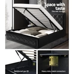 Artiss Tiyo Gas Lift Bed Frame - Double -Best Bedding Store BFRAME F TIYO GAS D BK ABC 03