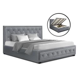 Artiss TIYO King Size Gas Lift Bed Frame Base With Storage Mattress Grey Fabric