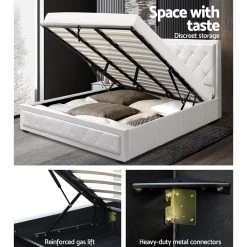 Artiss TIYO King Size Gas Lift Bed Frame Base With Storage Mattress White Leather -Best Bedding Store BFRAME F TIYO K WH ABC 03