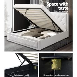 Artiss TIYO King Single Size Gas Lift Bed Frame Base With Storage Mattress White Leather -Best Bedding Store BFRAME F TIYO KS WH ABC 05
