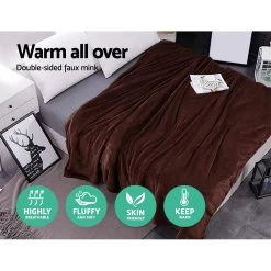 Giselle Bedding Faux Mink Blanket Winter Quilt Duvet Fleece Throw Rug Brown King -Best Bedding Store BLANKET FM K BW 02