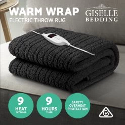 Giselle Bedding Electric Heated Throw Rug Washable Fleece Snuggle Blanket Charcoal -Best Bedding Store EB THROW RUG CF CHAR 02