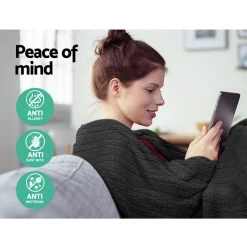 Giselle Bedding Electric Heated Throw Rug Washable Fleece Snuggle Blanket Charcoal -Best Bedding Store EB THROW RUG CF CHAR 03