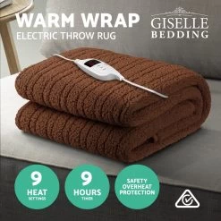 Giselle Bedding Electric Heated Throw Rug Washable Fleece Snuggle Blanket Brown -Best Bedding Store EB THROW RUG CF LATTE 02