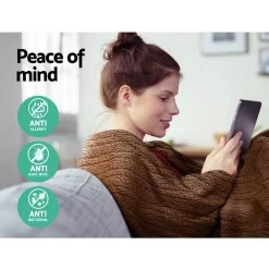 Giselle Bedding Electric Heated Throw Rug Washable Fleece Snuggle Blanket Brown -Best Bedding Store EB THROW RUG CF LATTE 03