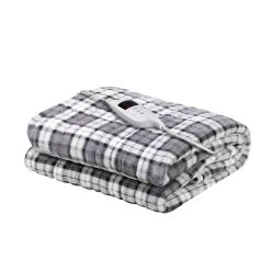 Giselle Bedding Electric Throw Rug Flannel Snuggle Blanket Washable Heated Grey And White Checkered