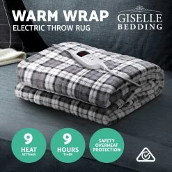 Giselle Bedding Electric Throw Rug Flannel Snuggle Blanket Washable Heated Grey And White Checkered 11 Giselle Bedding Electric Throw Rug Flannel Snuggle Blanket Washable Heated Grey And White Checkered -Best Bedding Store EB THROW RUG FLN 02