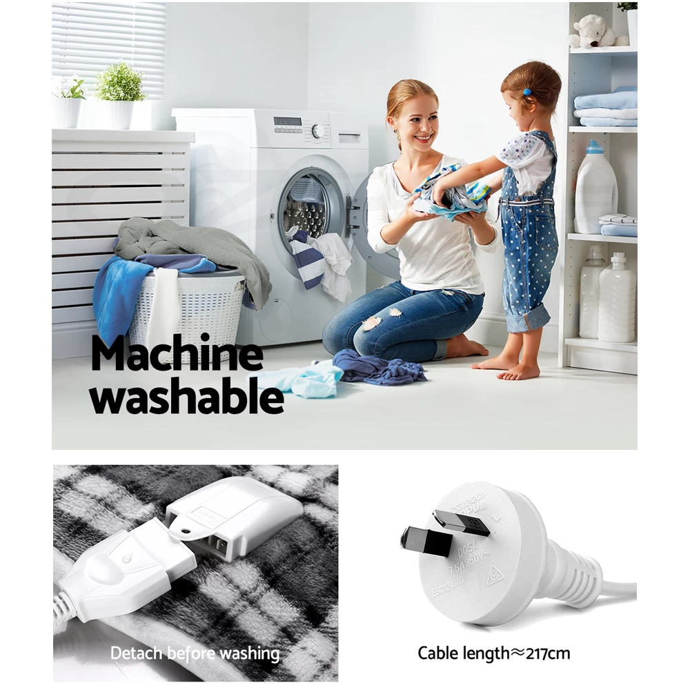 Giselle Bedding Electric Throw Rug Flannel Snuggle Blanket Washable Heated Grey And White Checkered 8 Giselle Bedding Electric Throw Rug Flannel Snuggle Blanket Washable Heated Grey And White Checkered - Image 6