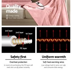 Giselle Bedding Heated Electric Throw Rug Fleece Sunggle Blanket Washable Pink -Best Bedding Store EB THROW RUG PK 03