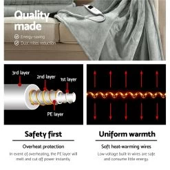 Giselle Bedding Heated Electric Throw Rug Fleece Sunggle Blanket Washable Silver -Best Bedding Store EB THROW RUG SR 03