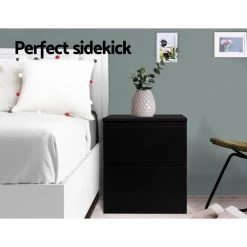 Artiss Bedside Tables Drawers Side Table Bedroom Furniture Nightstand Black Lamp -Best Bedding Store FURNI E PURE BK 02