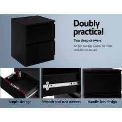 Artiss Bedside Tables Drawers Side Table Bedroom Furniture Nightstand Black Lamp -Best Bedding Store FURNI E PURE BK 04