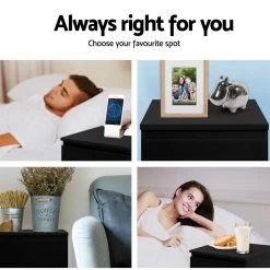 Artiss Bedside Tables Drawers Side Table Bedroom Furniture Nightstand Black Lamp -Best Bedding Store FURNI E PURE BK 05