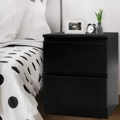 Artiss Bedside Tables Drawers Side Table Bedroom Furniture Nightstand Black Lamp -Best Bedding Store FURNI E PURE BK 06
