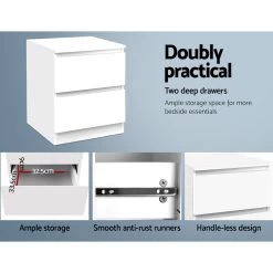 Artiss Bedside Table Cabinet Lamp Side Tables Drawers Nightstand Unit White -Best Bedding Store FURNI E PURE WH 04 1
