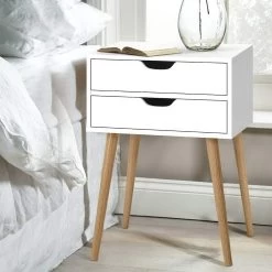 Artiss Bedside Tables Drawers Side Table Nightstand Wood Storage Cabinet White -Best Bedding Store FURNI E SCAN BS02 WH 05