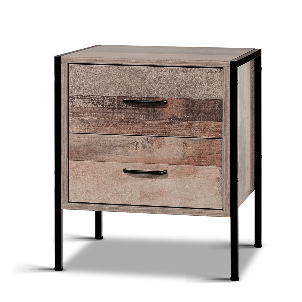 Artiss Bedside Table Drawers Nightstand Metal Oak 5 Artiss Bedside Table Drawers Nightstand Metal Oak - Image 3