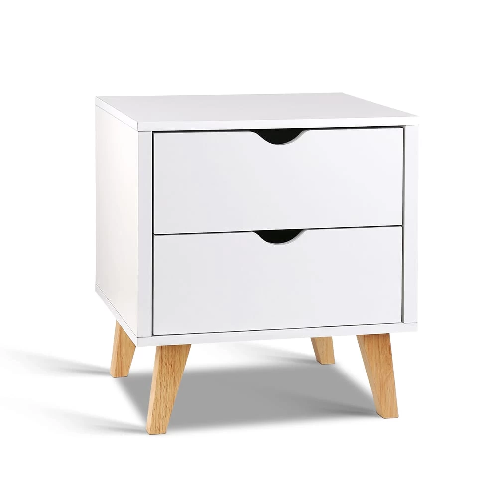 Artiss 2 Drawer Wooden Bedside Tables - White 3 Artiss 2 Drawer Wooden Bedside Tables - White