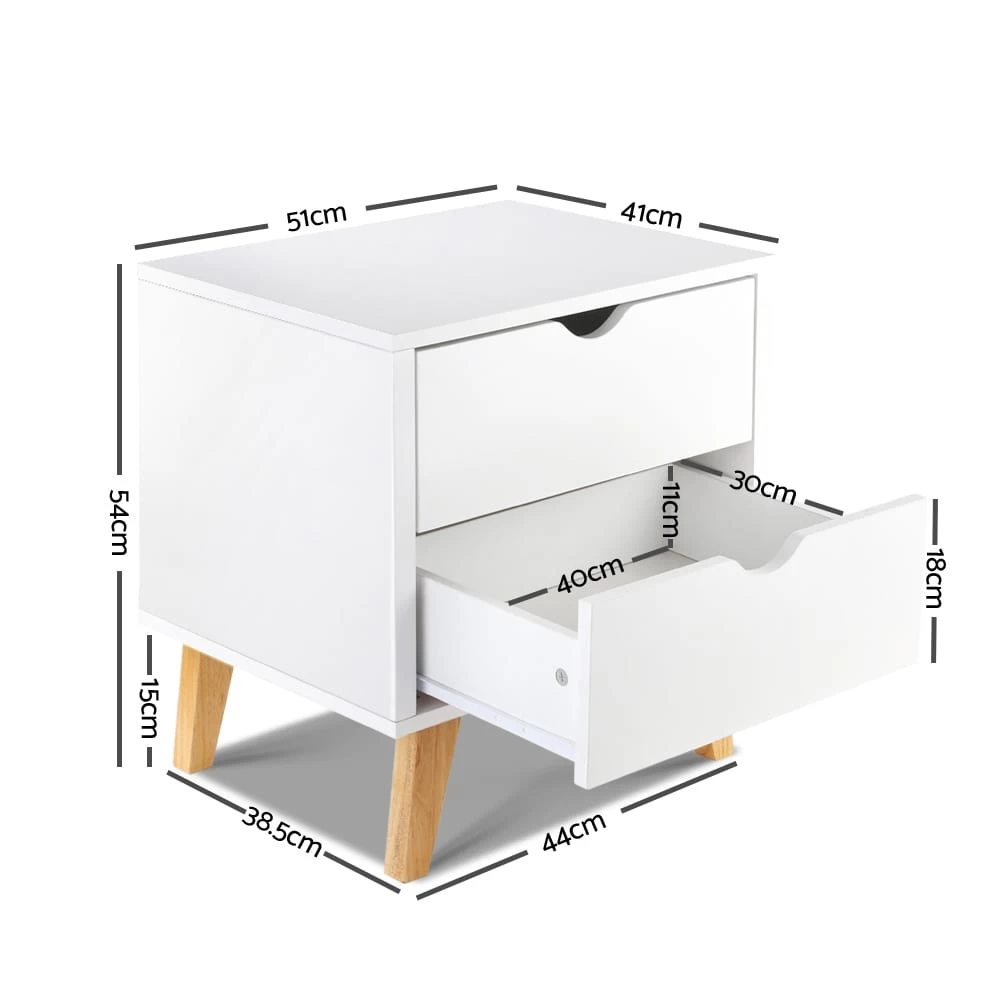 Artiss 2 Drawer Wooden Bedside Tables - White 4 Artiss 2 Drawer Wooden Bedside Tables - White - Image 2