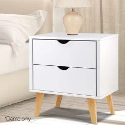 Artiss 2 Drawer Wooden Bedside Tables - White 20 Artiss 2 Drawer Wooden Bedside Tables - White -Best Bedding Store FURNI G SCAN BS WH NT 08