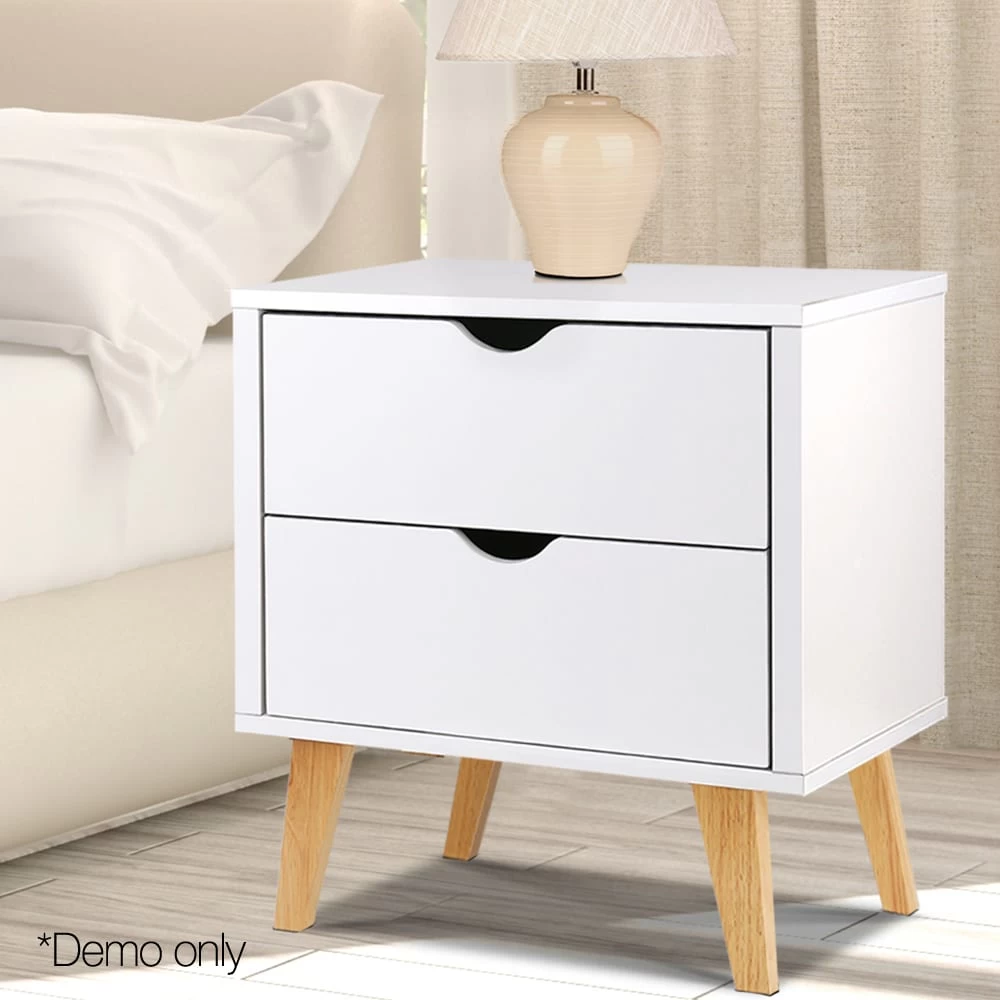 Artiss 2 Drawer Wooden Bedside Tables - White 11 Artiss 2 Drawer Wooden Bedside Tables - White - Image 9