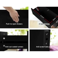 Artiss Bedside Table 2 Drawers RGB LED Side Nightstand High Gloss Cabinet Black -Best Bedding Store FURNI L LED BS01 BK 05 1