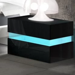 Artiss Bedside Table 2 Drawers RGB LED Side Nightstand High Gloss Cabinet Black -Best Bedding Store FURNI L LED BS01 BK 06 1